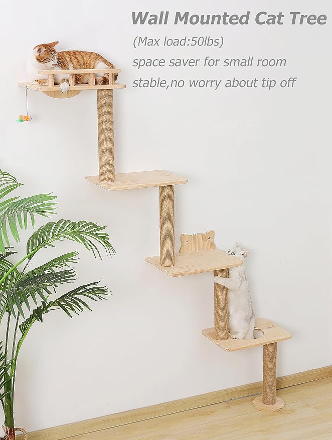 Cat Tree Wall Mounted with 4 Levels Shelves, Perching and Lounging - Image 2
