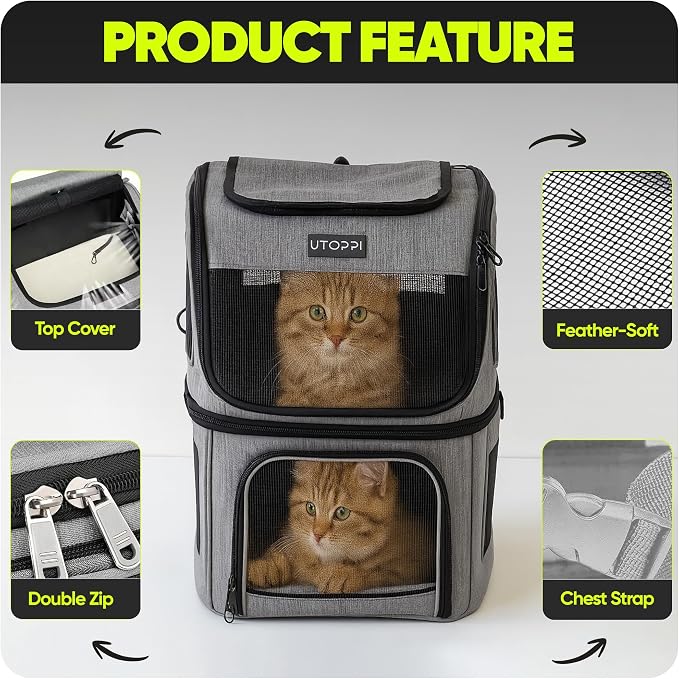 Cat Backpack Carrier for 2 Cats, Kittens or Small Dogs, Foldable & Breathable - Image 4