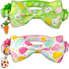 2 Pack Easter Cat Collar with Bowtie Adjustable Cute Kitten Collars by Miiemiu
