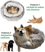 ShinHye Cat Bed Round Plush Fluffy Hooded Cat Bed Cave, Cozy - Image 3