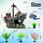 6 Pcs Aquarium Decor Set Shipwreck Decoration Little Diver Floating Fish Tank - Image 3