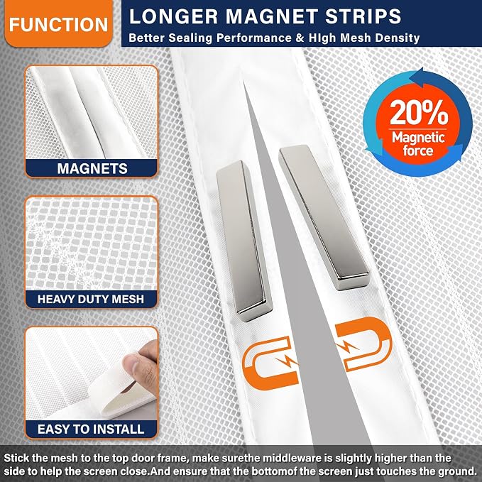 Magnetic Screen Door, Heavy Duty Door Screen Magnetic Closure Keep Bugs Out - Image 6