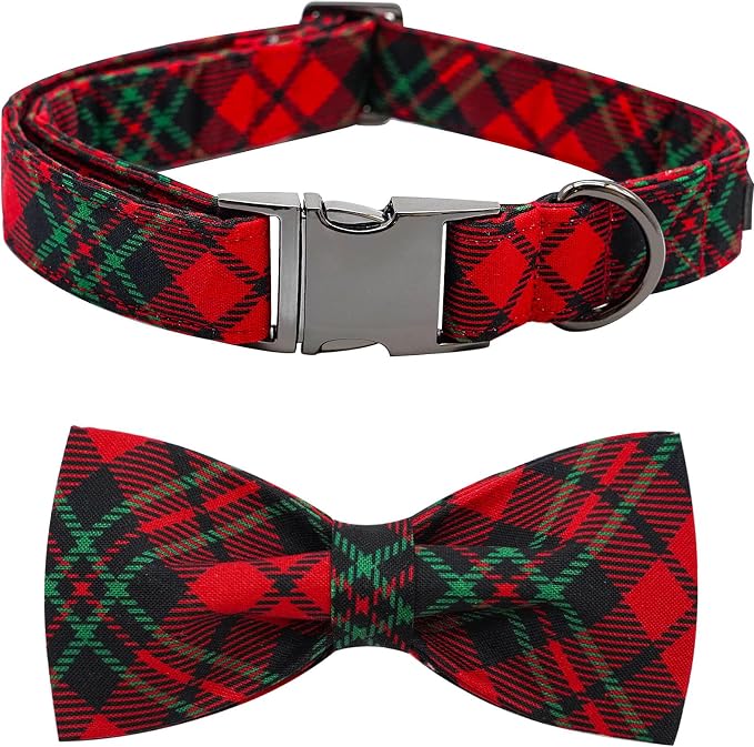 Dog Collar, Christmas Dog Collar Plaid Pet Collar Bow Holiday Bows Girl Boy by BoboRainbow