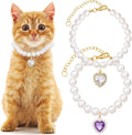2pcs Cat Pearl Collar with Heart Pendant, Cute Pearl Pet Necklace in Small by Unknown