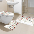 4 PCS Red Burgundy Floral Flower Shower Curtain Set 72Wx72H Inch Watercolor - Image 2