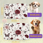 Vintage Flower Butterfly Dog Cat Food Mat, Absorbent Feeding Placemat, - Image 2
