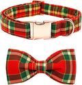 Dog Collar - Christmas Red Plaid Dog Collars Bowtie Gift Soft Bow Collar by BoboRainbow