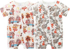Unisex Summer Trendy 2-Pack Rompers Short Sleeve Zipped Bodysuit Infant Cotton by JingleBaBa
