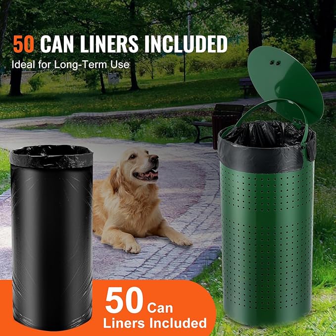 VEVOR Dog Poop Trash Can With 50 Liner Bags, 11.5 Gallons Outdoor Waste Bin - Image 5