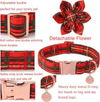 Christmas Dog Collar with Flower, Cotton Christmas Plaid Collar - Image 3