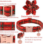 Christmas Dog Collar with Flower, Cotton Christmas Plaid Collar - Image 3