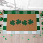 Tinideya 2 Pcs St. Patrick's Day Door Mat Shamrock Welcome Non Slip Green and - Image 9