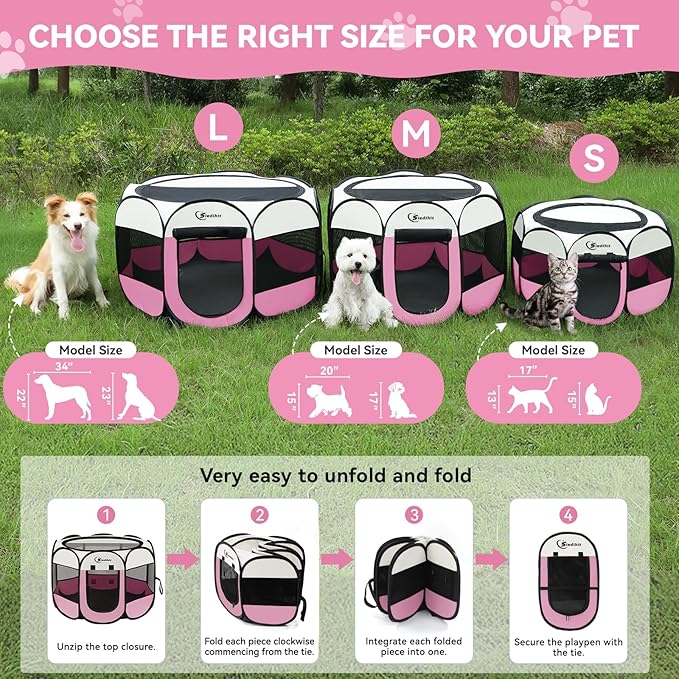 Pink Dog Cat Playpen, Puppy Pet Playpen Indoor - Image 2