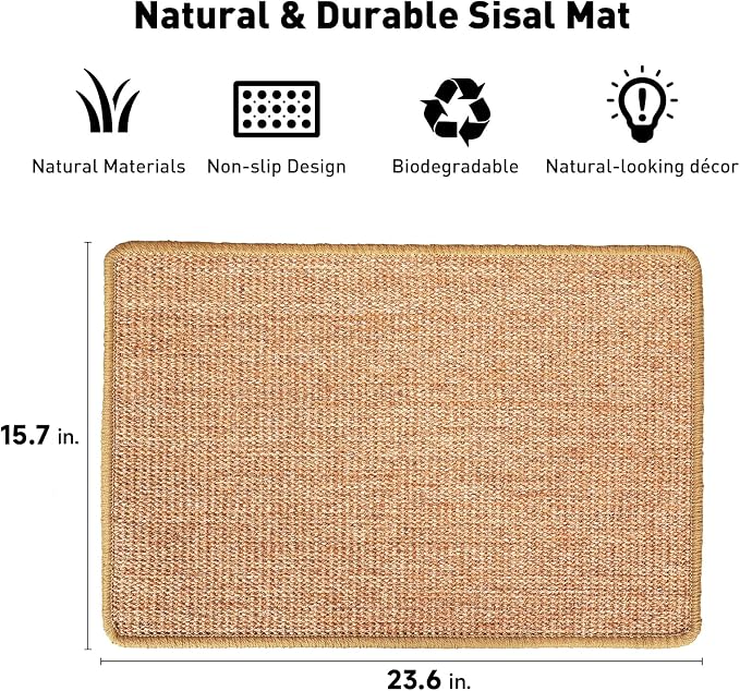 FUKUMARU Cat Scratcher Mat, 23.6 X 15.7 Inch Natural Sisal Cat Scratch Mats - Image 2