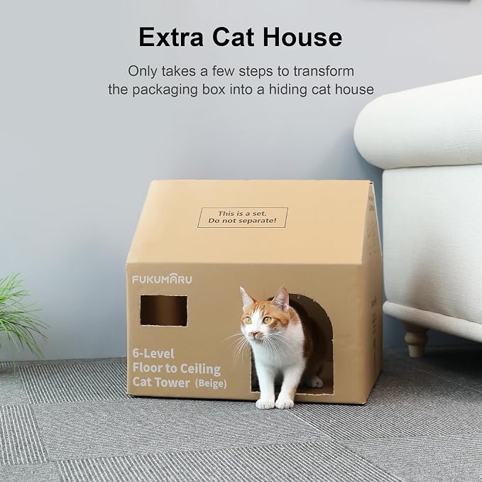 FUKUMARU Floor to Ceiling Cat Tree, 6 Level Adjustable Height Climbing Tower - Image 6