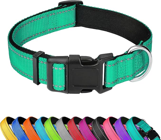 Reflective Dog Collar, Adjustable Soft Neoprene Padded Nylon Pet Collars by PWOD