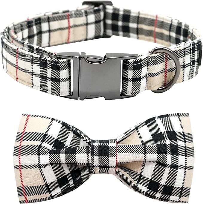 Dog Collar, Bow Dog Collar Plaid Pet Collar Dog Cute Pet Bow Soft Girl or Boy by BoboRainbow