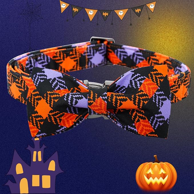 Halloween Dog Collar, Pet Collar Bow Plaid Dog Collars Girl Boy Holiday Pet - Image 4