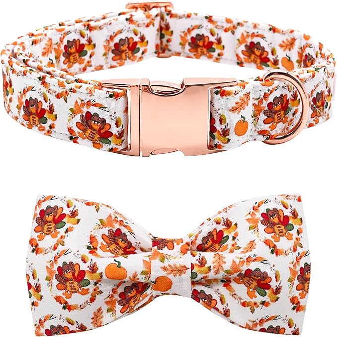 Dog Collar - Thanksgiving Turkey Bowtie Gift, Soft Bow Adjustable Metal Buckle by BoboRainbow