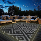 GENIMO Outdoor Rug with LED Strip Lights, Reversible Plastic Straw Rugs by GENIMO