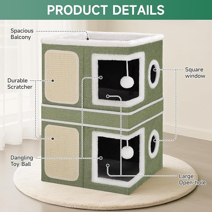 2-Storey Cat House for Indoor Cats, Separate Into 2 Large Cat Bed Cave - Image 4