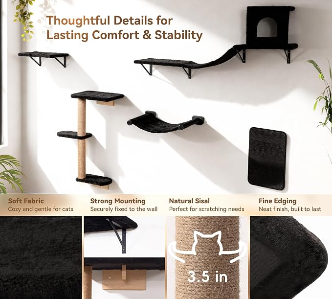 Wall Mounted Cat Furniture Combo of 5, 5 in 1 Cat Shelves - Image 3