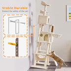 Yaheetech Cat Tree, 82.5in Large Tower w/Hammock, 2 Kitty-Ear Perches, 2 Cozy - Image 8