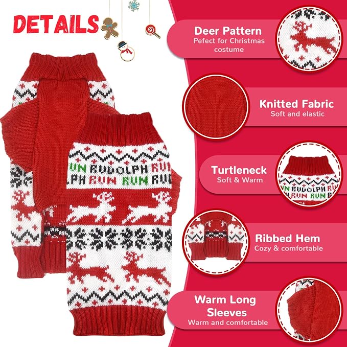 Dog Christmas Sweater Xmas Pet Clothes Cute Reindeer Christmas Dog Costume - Image 3