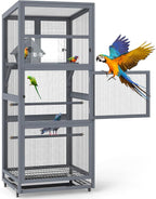Coziwow 68" H Large Wood Bird Cage on Wheels, Outdoor Bird Aviary Indoor Wooden by COZIWOW