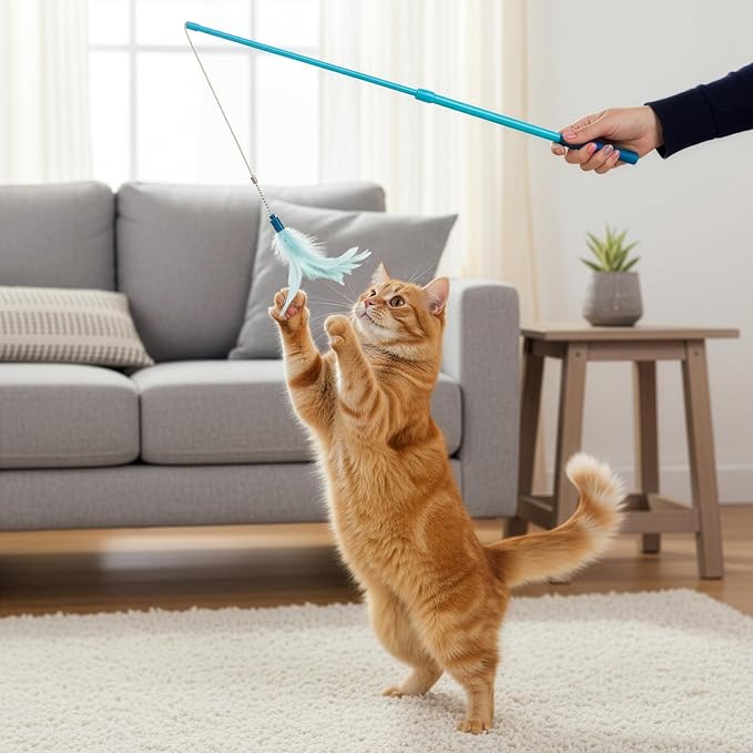 SmartyKat Frisky Flyer Feather Wand Cat Toy, Extendable Up to 24" - Image 8