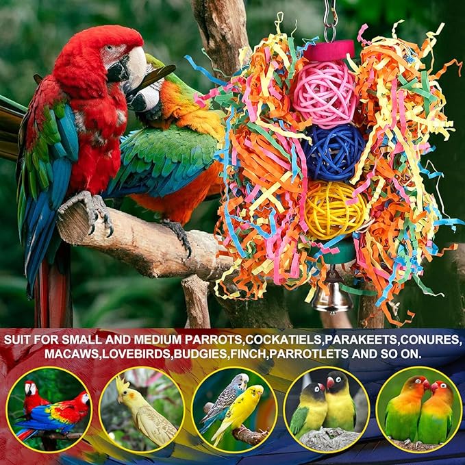 Bird Toys Rope Perch with Bell Colorful Bird Chewing Shredding Foraging Toys - Image 4
