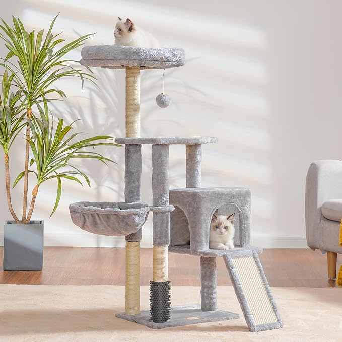 Heybly Cat Tree with Cat Self Groomer Brush, Cat Tower Condo - Image 2