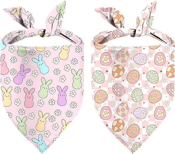 Easter Dog Bandana, 2 Pack Adjustable Holiday Party Pets Rabbit Easter Egg by Unknown