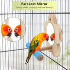 Small Bird Mirror Parrot Swing, Wooden Parakeet Perches Flower Interactive Play - Image 2