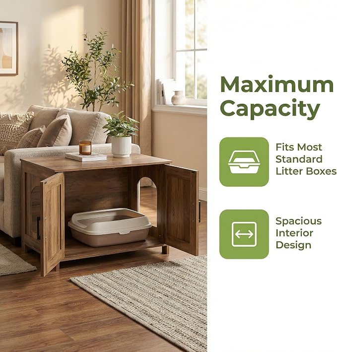 Homhedy Cat Litter Box Enclosure, Wooden Cat Washroom Furniture - Image 4