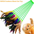 Interactive Cat Wand Feather Toys, 10 Pieces Feathers Stick Cat Toys - Image 3