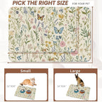 Wildflowers Dog Cat Food Mat, Vintage Botanical Garden Plants Herb Butterfly - Image 2
