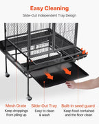 VEVOR Bird Cage, 32.7 x 31.1 x 82.7 inch, Open Flat Top, Wrought Iron Bird - Image 6