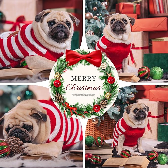 Dog Christmas Sweater Cute Striped Reindeer Xmas Pet Clothes Holiday Puppy Cat - Image 3