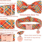 Autumn Plaid Dog Collar and Bow Tie Set – Orange Yellow Checkered Adjustable - Image 3