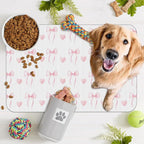 Cute Pink Bow Dog Food Mat for Floors, Heart Absorbent Pet Food and Water Bowl - Image 7