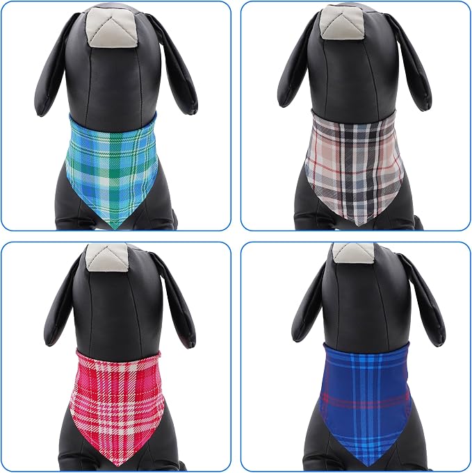 30 Pack Large Plaid Dog Bandanas Stitch Dog Bandana Bulk Reversible Print One - Image 4