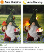 Gnome Solar Garden Statue with 3 LED Lights, Mushroom-Picking Gnome Statue - Image 2