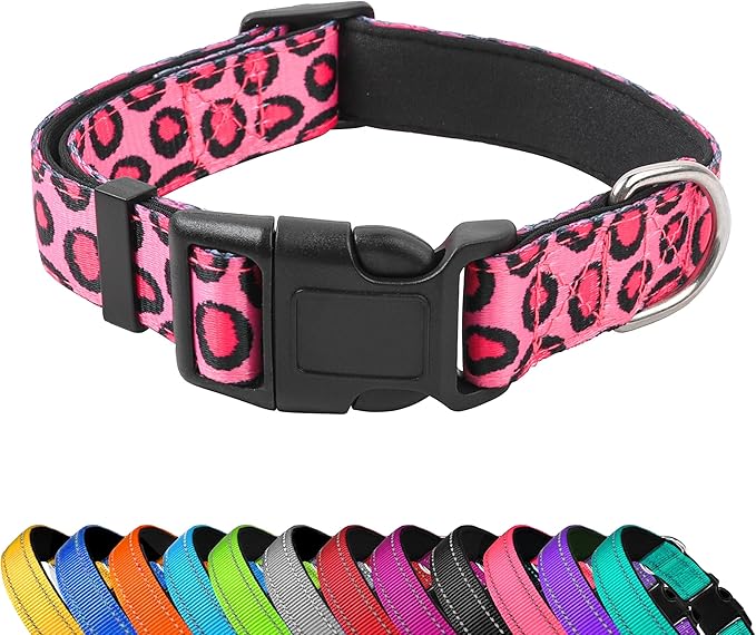 Reflective Dog Collar, Adjustable Soft Neoprene Padded Nylon Pet Collars by PWOD
