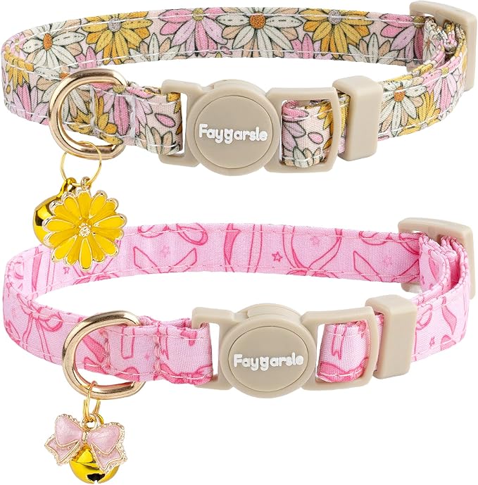Faygarsle 2 Pack Pink Bow Floral Pattern Cat Collars Breakaway Safety Collar by Faygarsle