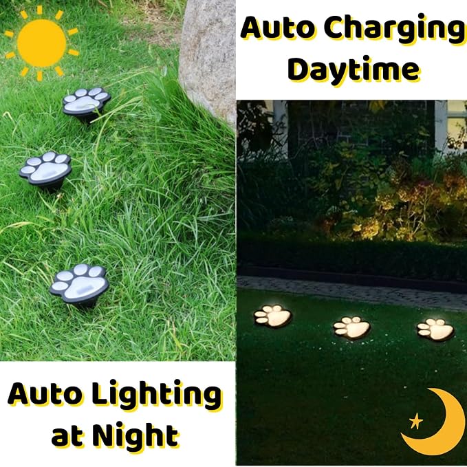 3pcs-Solar Paw Print Lights, Wireless of Cat Dog Animal Solar Lights Outdoor - Image 2
