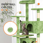 BestPet | 70" Cat Tree Tower | Green | Sturdy, Hanging Cat Toys, Observation - Image 3
