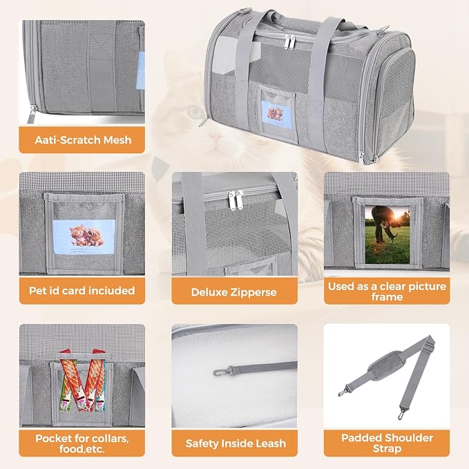 Soft Cat Carrier for Pets Up to 15 lbs, TSA Approved for Airline in-Cabin - Image 6