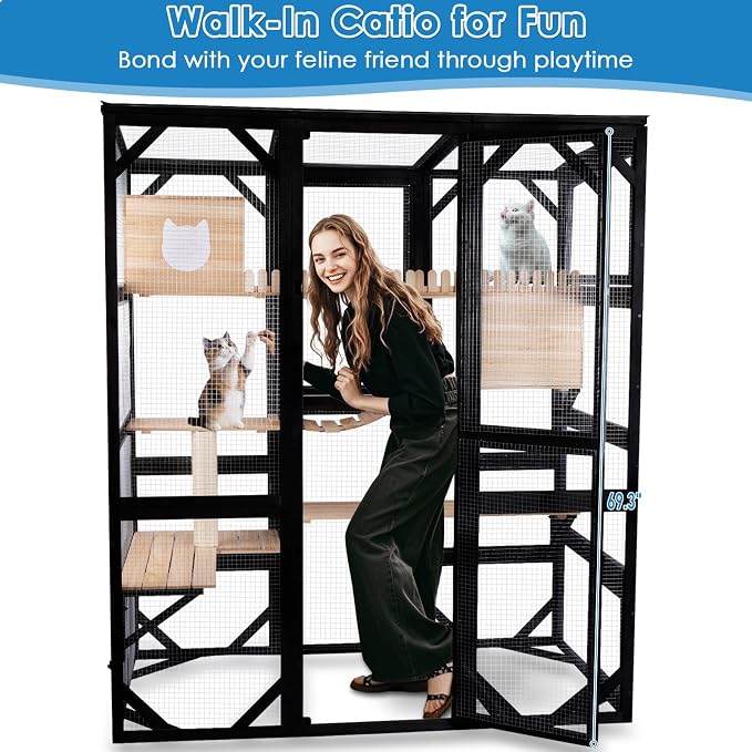 Large Catio Outdoor Cat Enclosure Window 73" H Walk-in Cat House Kitty Cage - Image 2