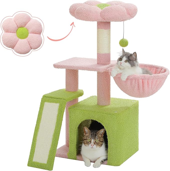 PETEPELA Flower Cat Tree for Indoor Cats, Cozy Hammock and Removable Flower Bed by PETEPELA